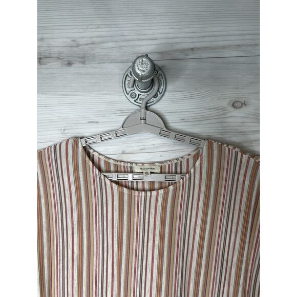 Max Studio Shirt Womens 2XL White Multi Stripe Side Tie Asymmetrical Hem - Picture 2 of 9